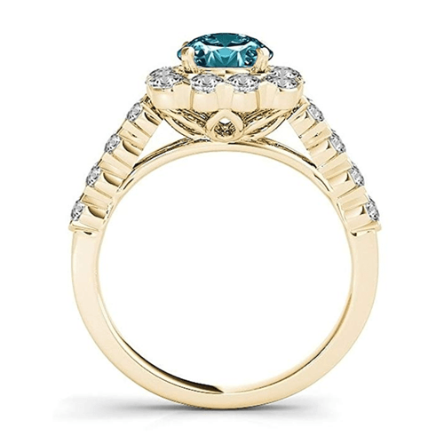 JASCINA - Blue Diamond Cushion Halo Yellow Gold Promise Ring 2