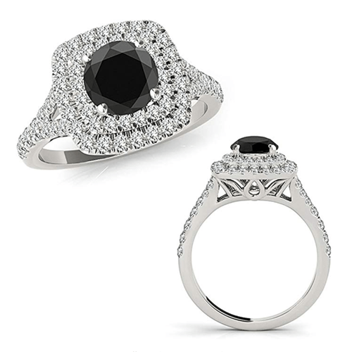 JASCINE - 14K White Gold 1.5 Carat Black Diamond Promise Ring 2