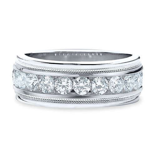 ETERNITY WEDDING BANDS - Platinum Diamond Polished Milgrain Ring 2
