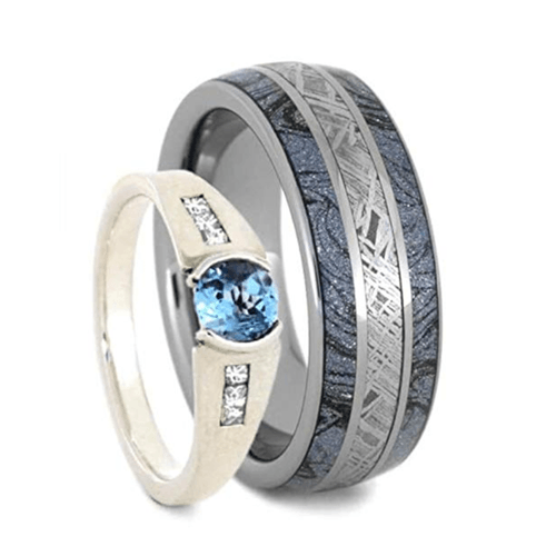 The Men's Jewelry Store - Sky Blue Topaz Gibeon Meteorite Couple Promise Rings 1