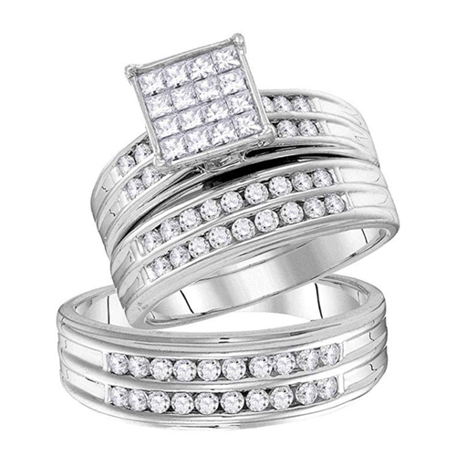 The Diamond Deal - 14kt White Gold Princess Couple Promise Ring Set 1